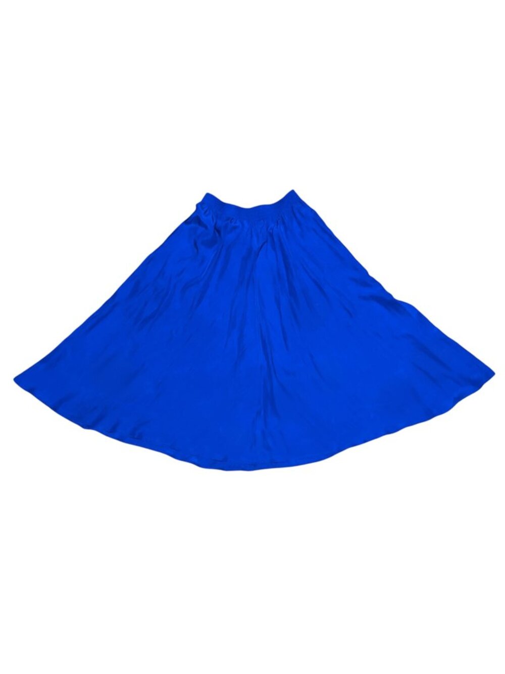 Vintage Cobalt Blue Silk Midi Skirt S Oversize Full Elastic Pockets 100% Silk